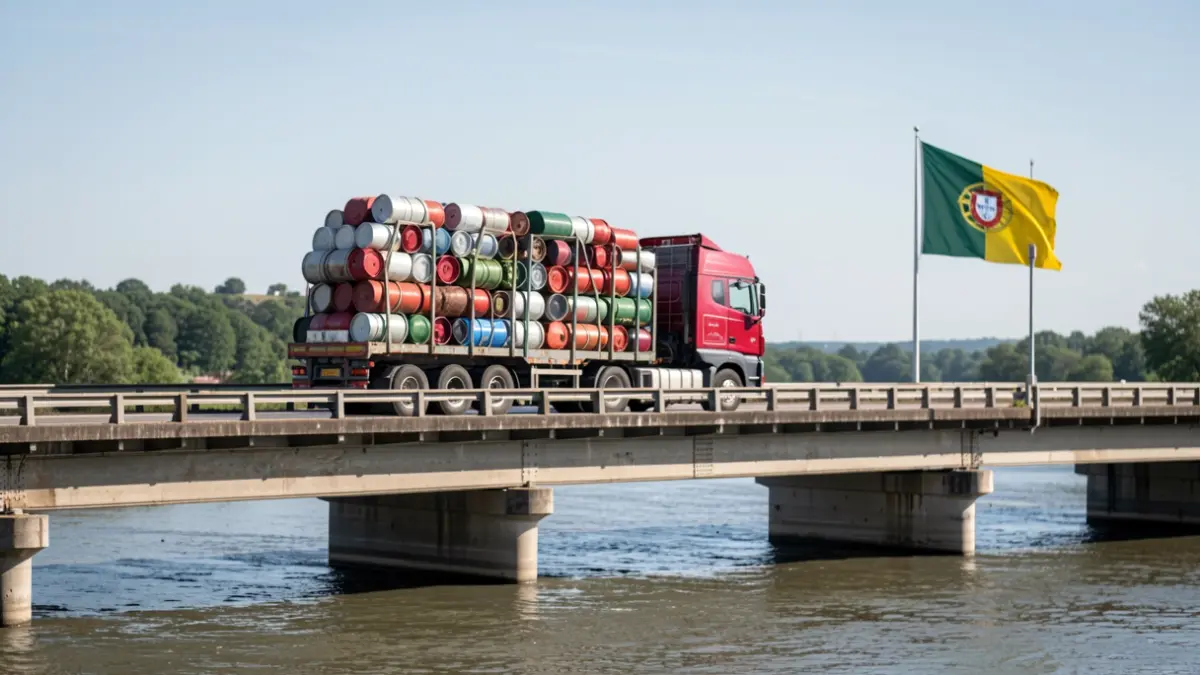 Camión cargado de bidones de combustible interceptado en el Puente Internacional del Guadiana.
