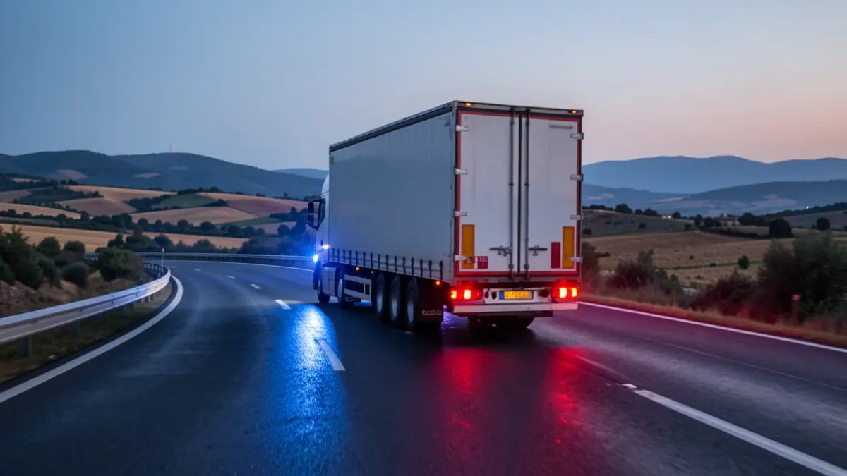 Imagen genérica de una carretera con luces de emergencia al atardecer.