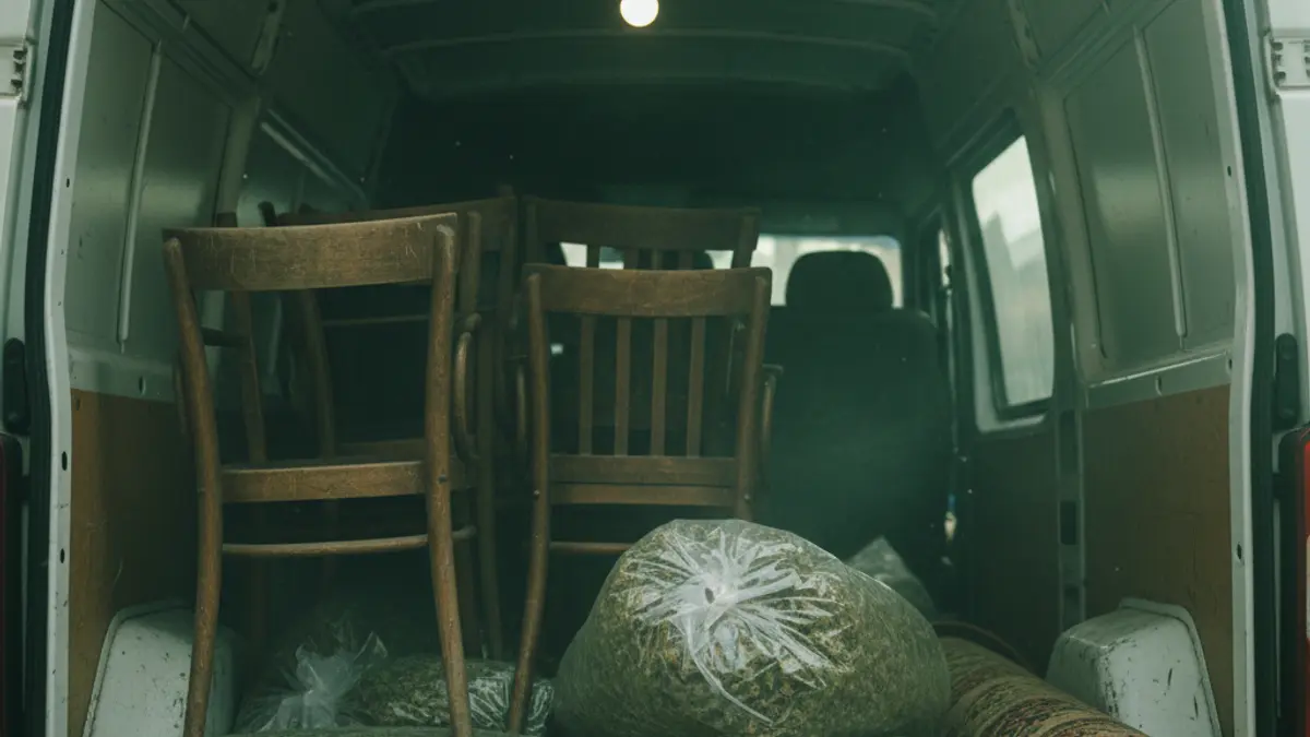 Image of marijuana packages hidden in a van.