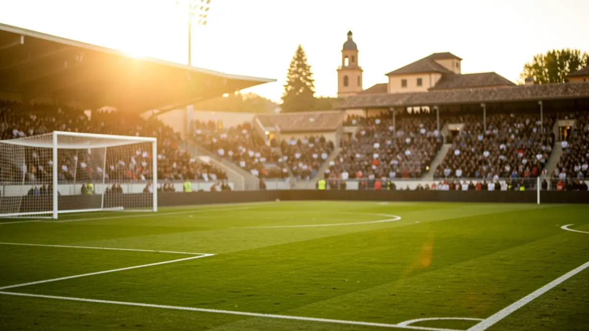 Imagen genérica de un campo de fútbol al atardecer.