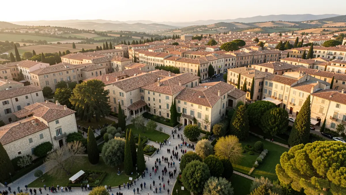 Vista aérea de una zona urbana con espacios verdes y edificaciones residenciales.