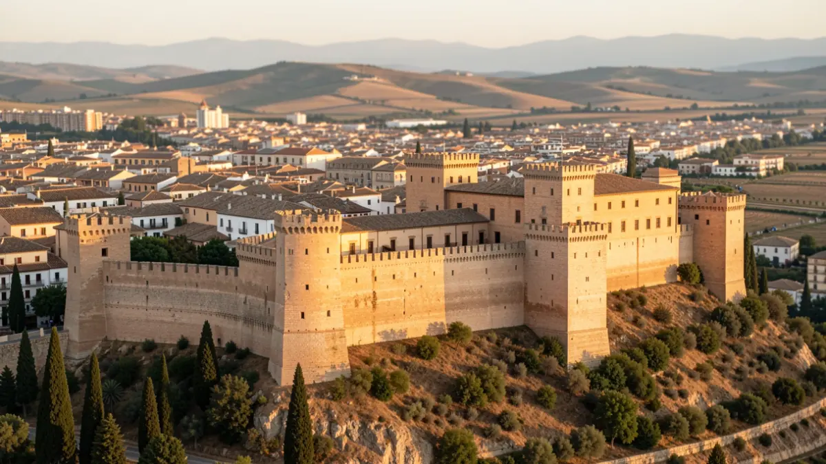 Panoramic view of the Castillo de Santa Catalina in Jaén at sunset.