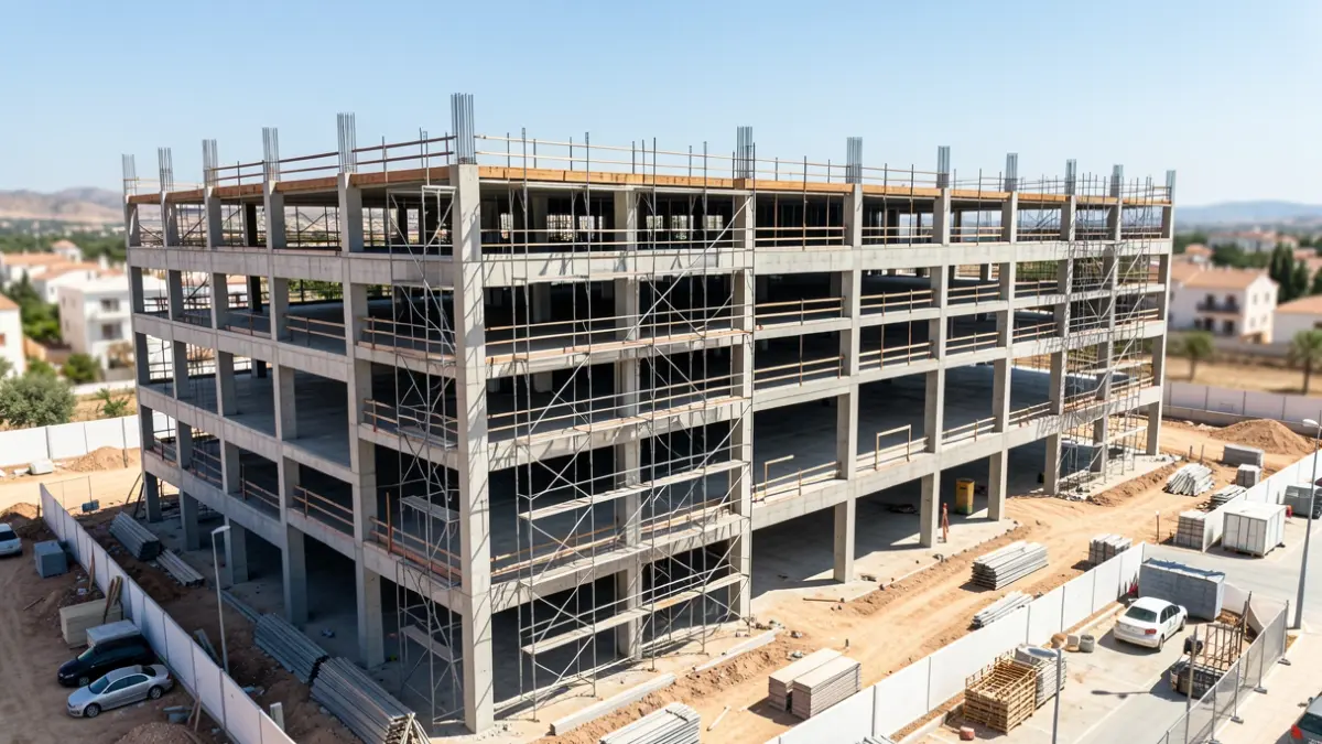 Vista aérea de un aparcamiento de varios niveles en construcción en Jaén.