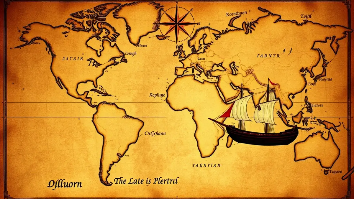 Image of an old map depicting the discovery of America.