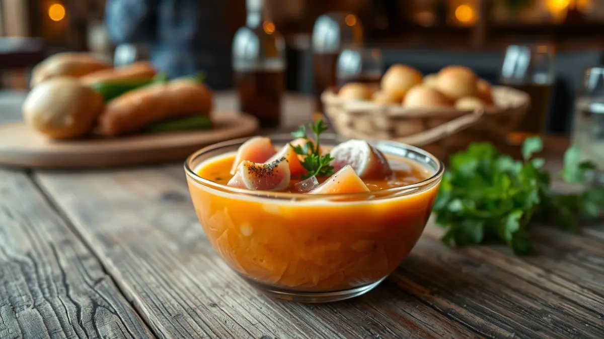 Dish of 'gazpacho majao' with tuna, representing the gastronomic fusion of Jerez and Barbate.