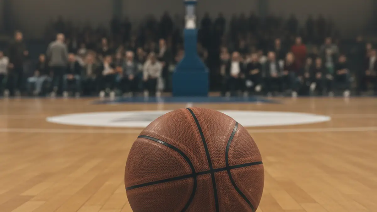Generic image of a basketball court with a ball.