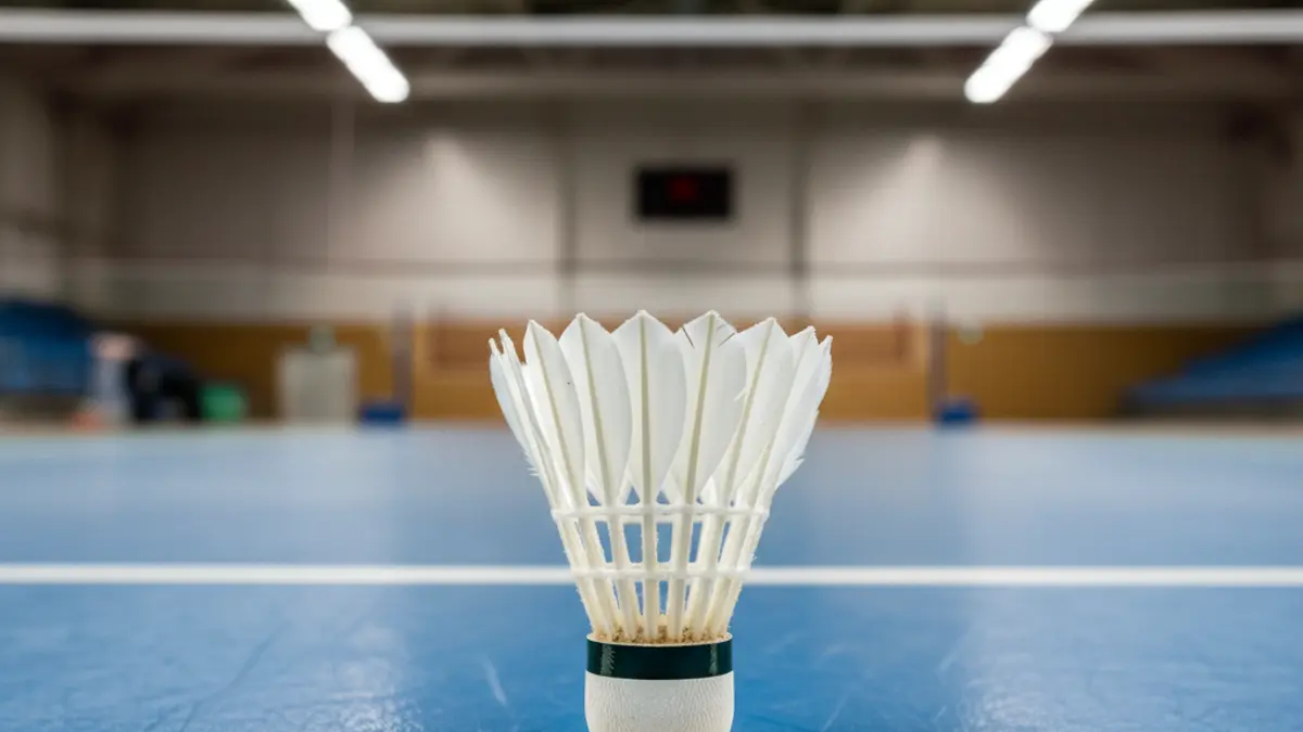 Generic image of a badminton shuttlecock on a court.