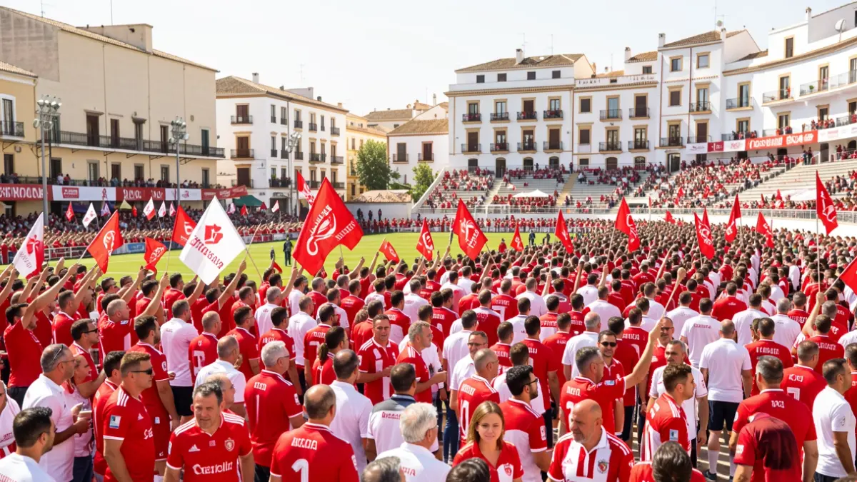 Generic image of UD Almería fans celebrating outside the Estadio de los Juegos Mediterráneos.
