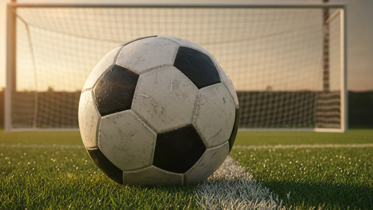 Generic image of a soccer ball on a football pitch.