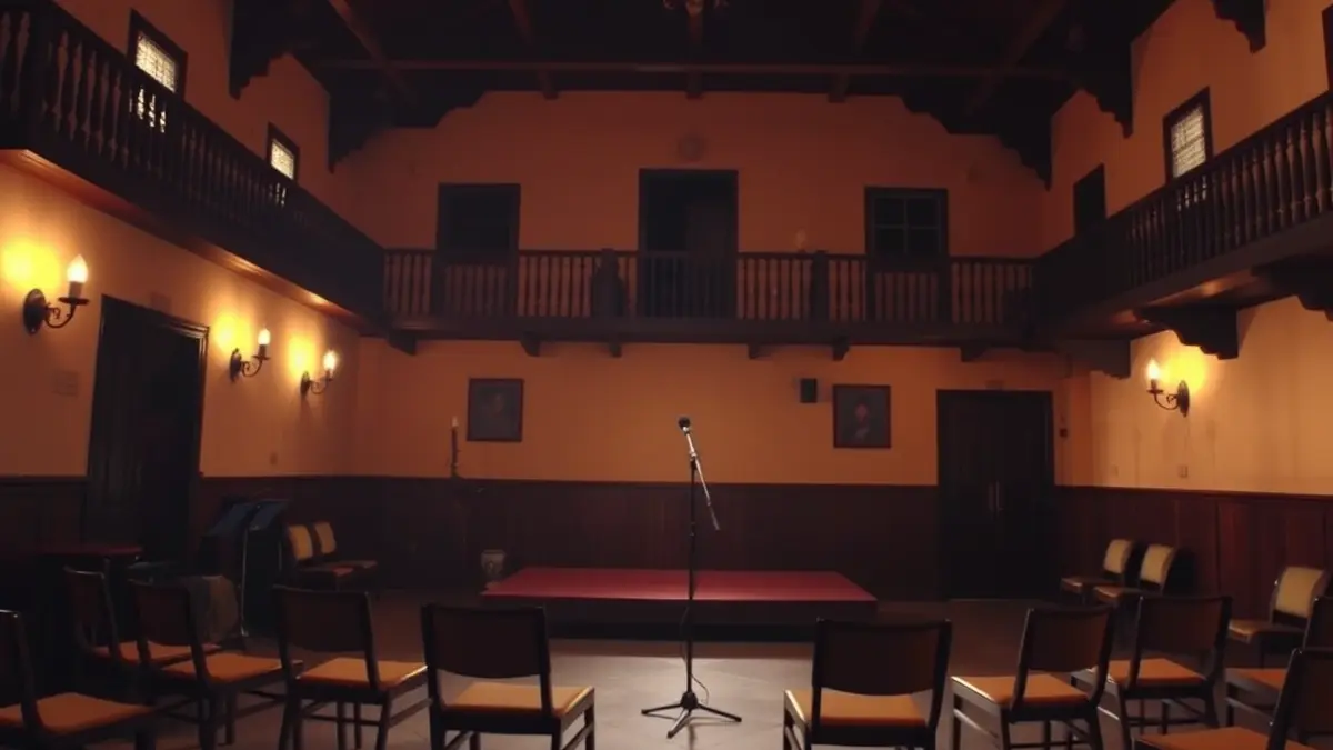 Generic image of an intimate flamenco tablao with warm lighting.