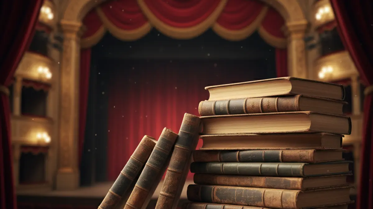 Generic image of books and a theater stage, symbolizing culture and performing arts.