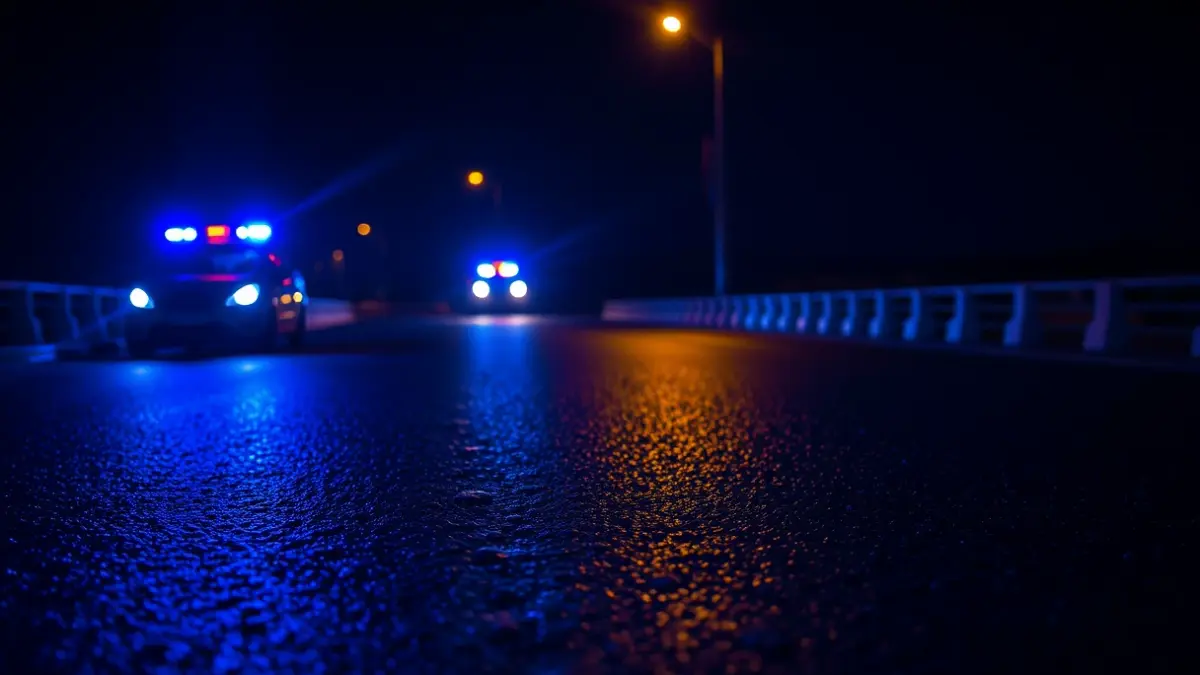 Generic image of emergency lights reflected on wet asphalt.