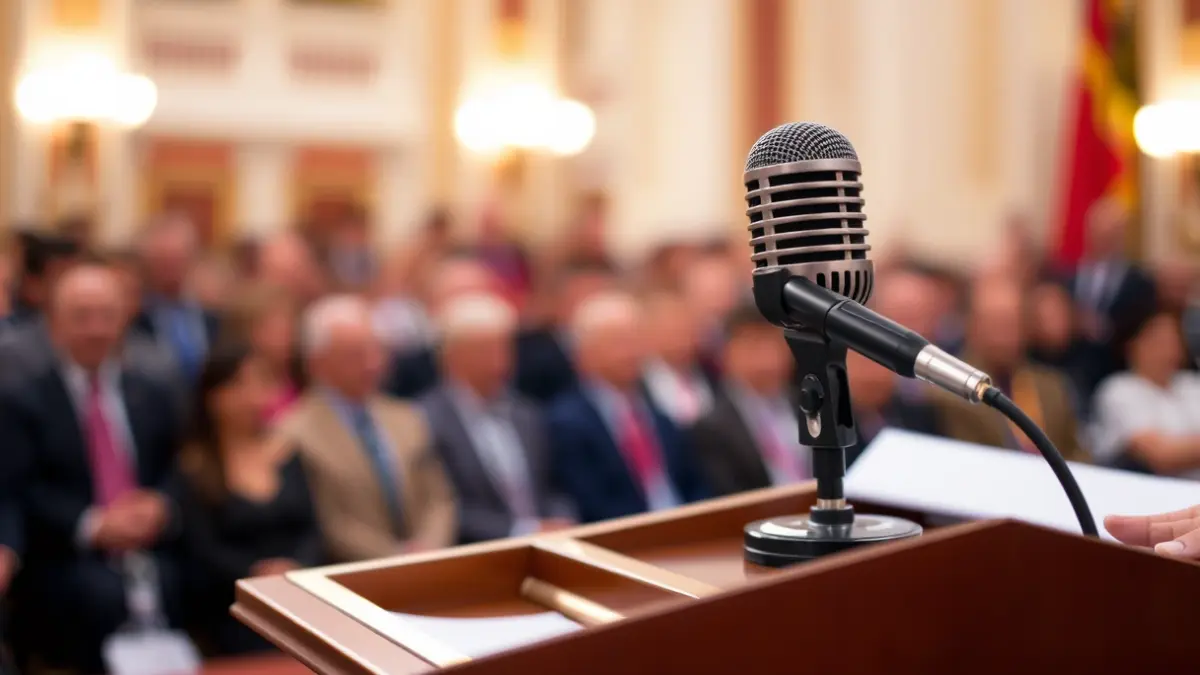 Generic image of a microphone on a podium, symbolizing a political event.