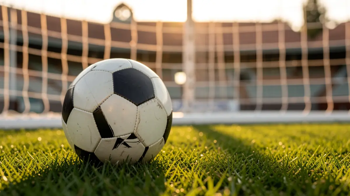 Generic image of a soccer ball on grass in a stadium.