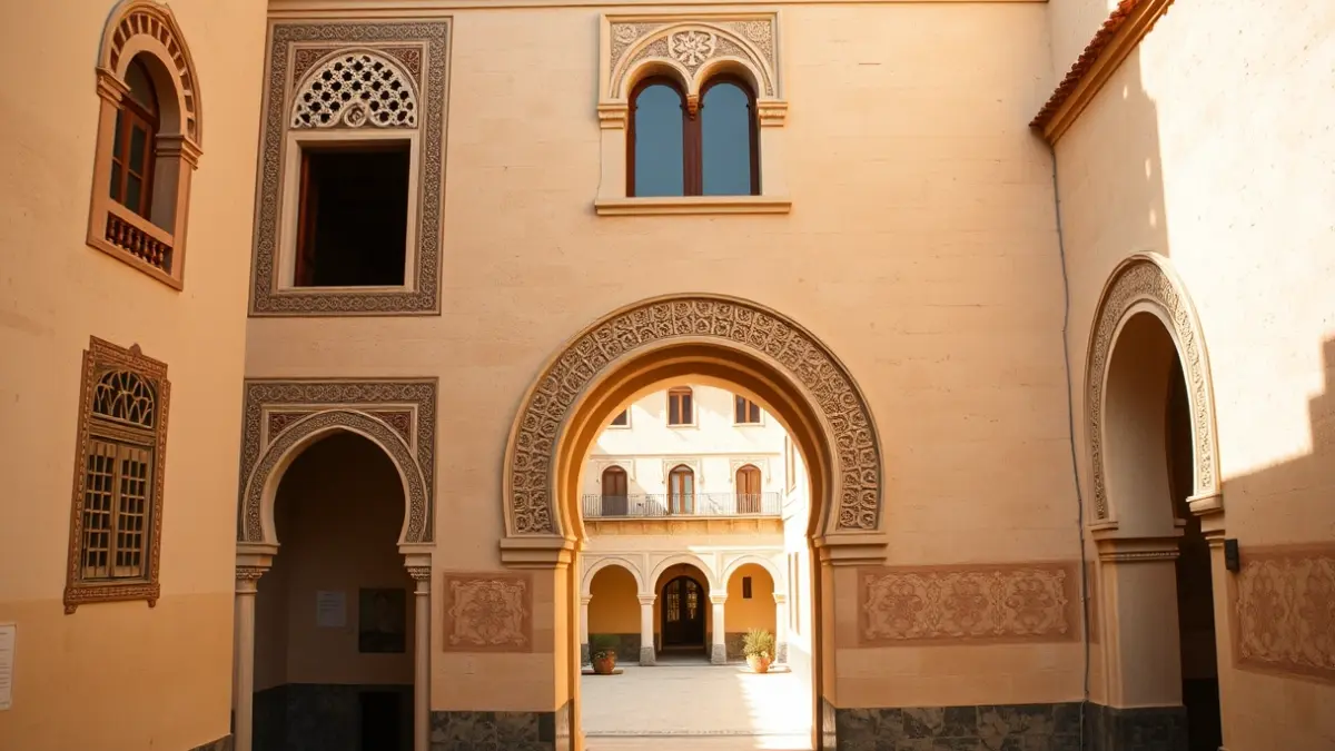 Fachada de la Casa Árabe de Córdoba, con elementos arquitectónicos mudéjares.