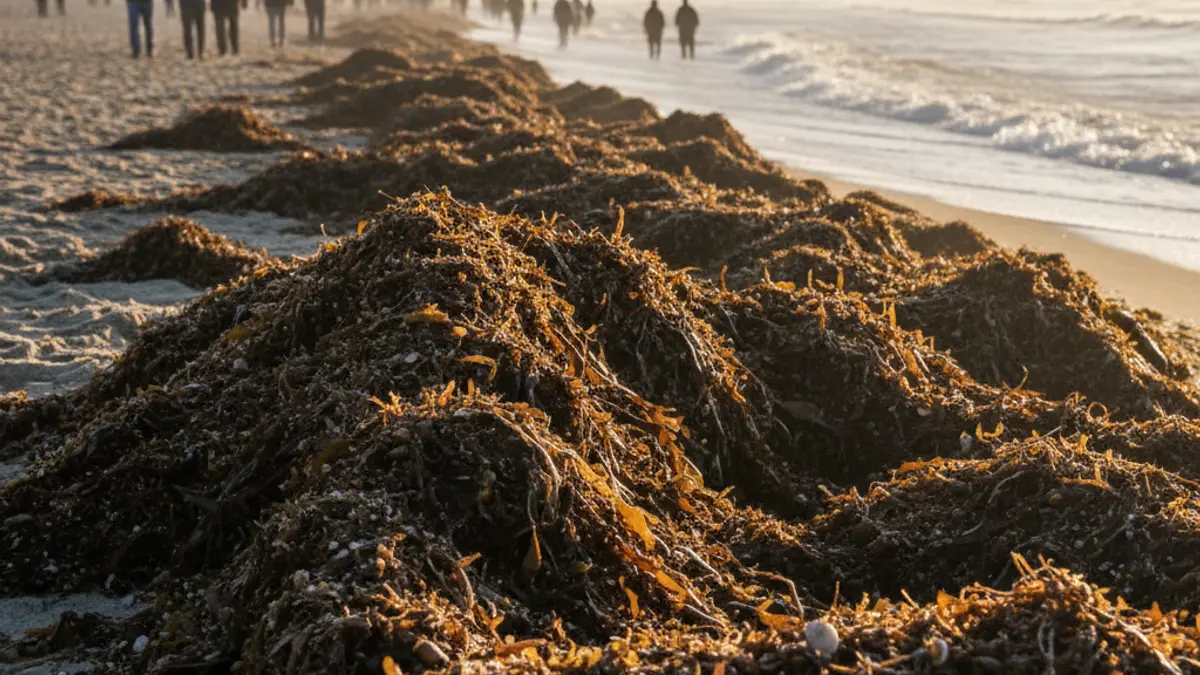 Imagen genérica de algas invasoras acumuladas en una playa de la Costa del Sol.