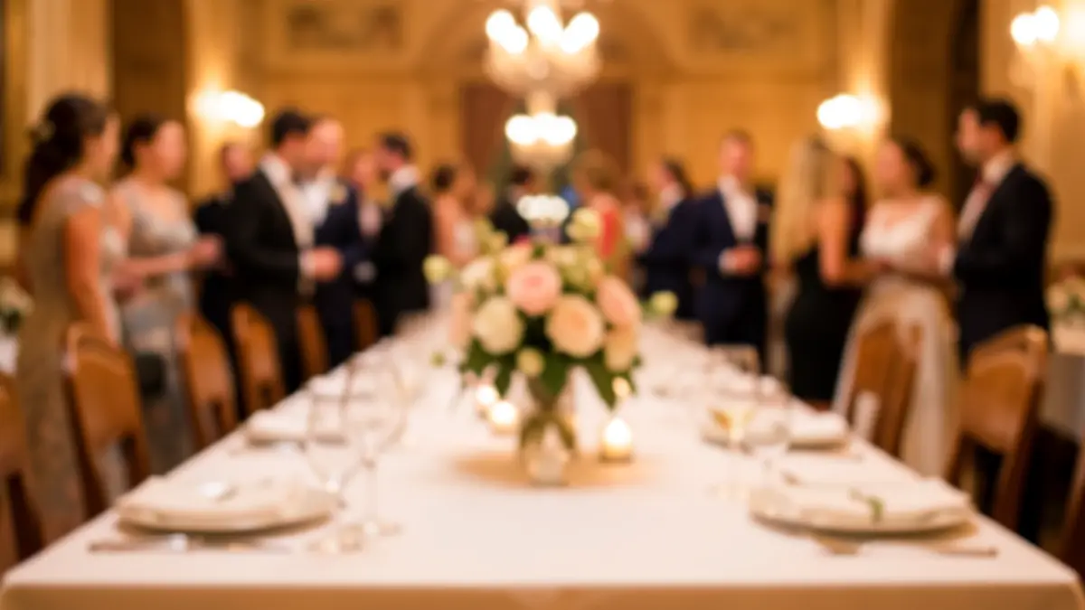 Generic image of a wedding celebration table with blurred details.