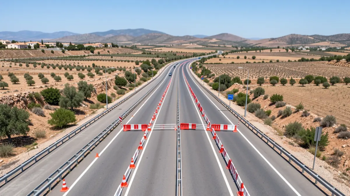 Imagen aérea de la autovía A-7 en Almería con cortes de carril y desvíos.