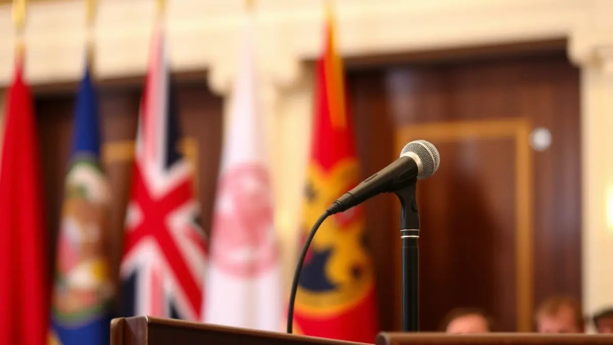 Generic image of a microphone on a podium during an official event.