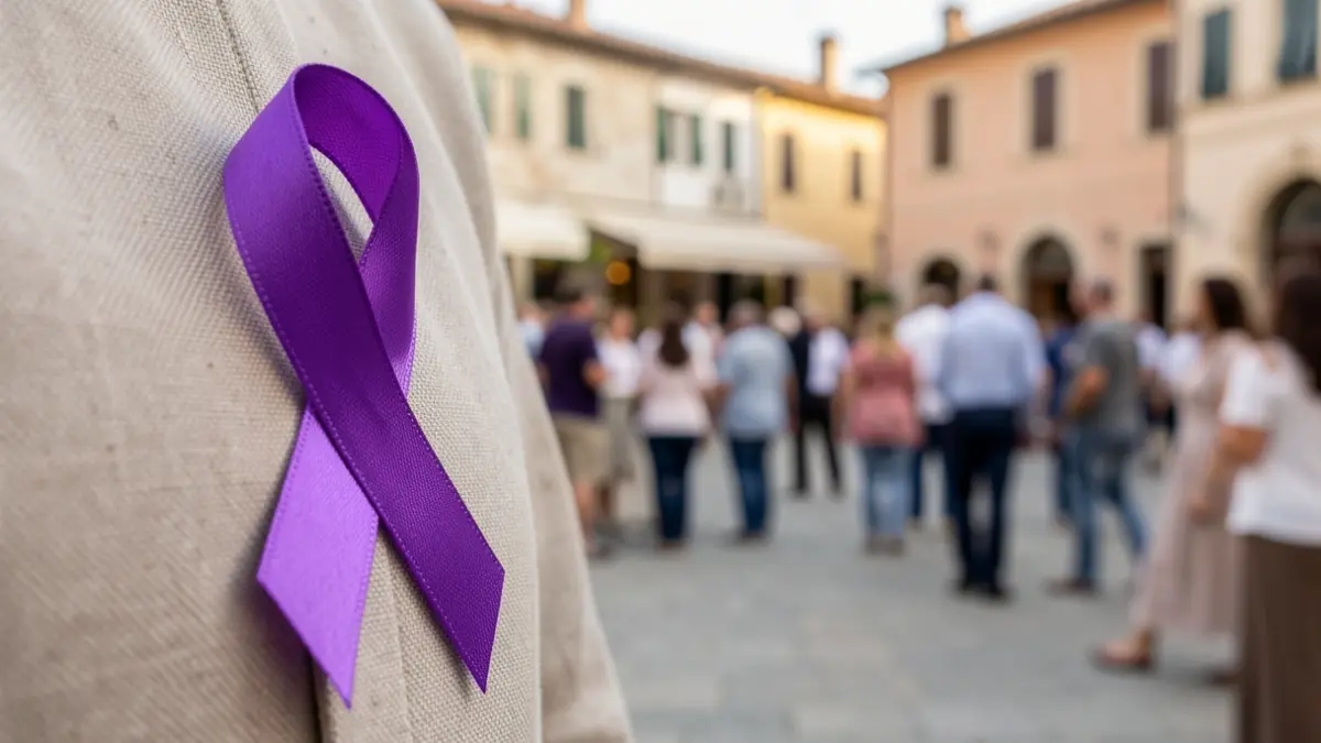Imagen genérica de un lazo morado de concienciación sobre un fondo desenfocado.