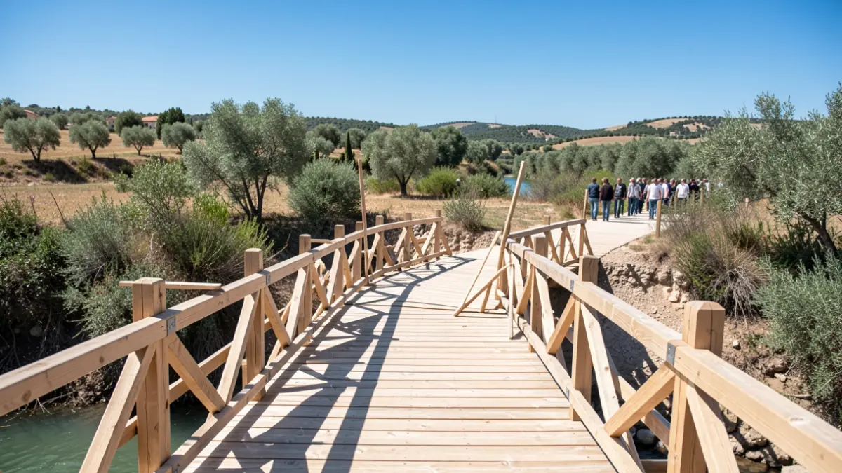 Imagen genérica de la construcción de un puente de madera en Andalucía.