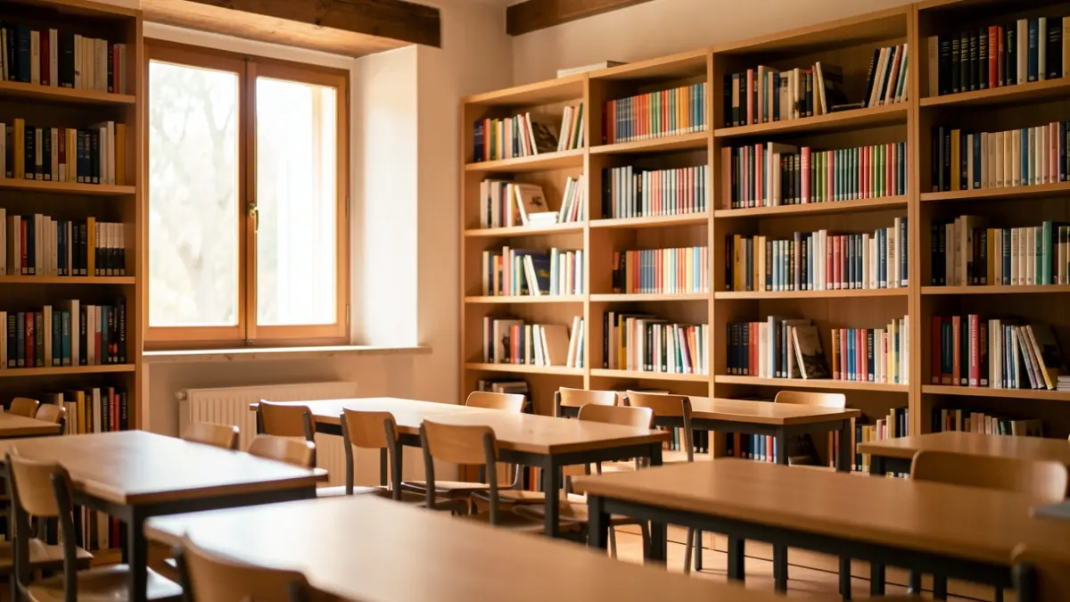 Imagen genérica de un aula de idiomas moderna y luminosa.