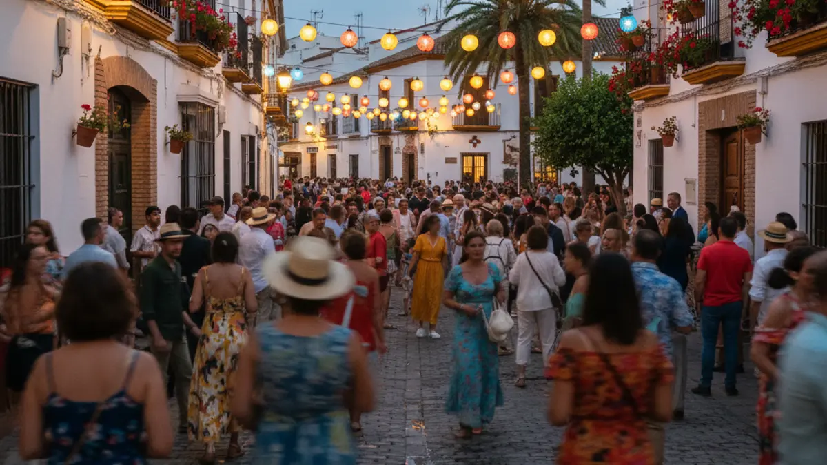 Generic image of a night fair in an Andalusian town, with lights and festive atmosphere.