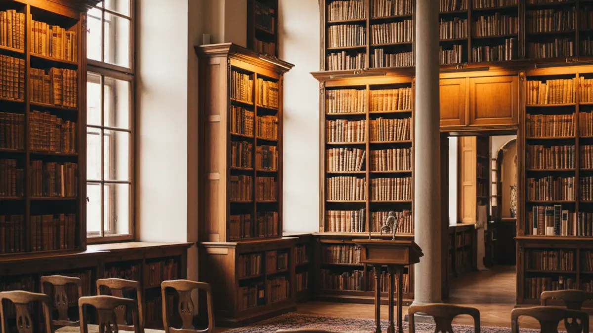 Generic image of a library interior or literary presentation room.