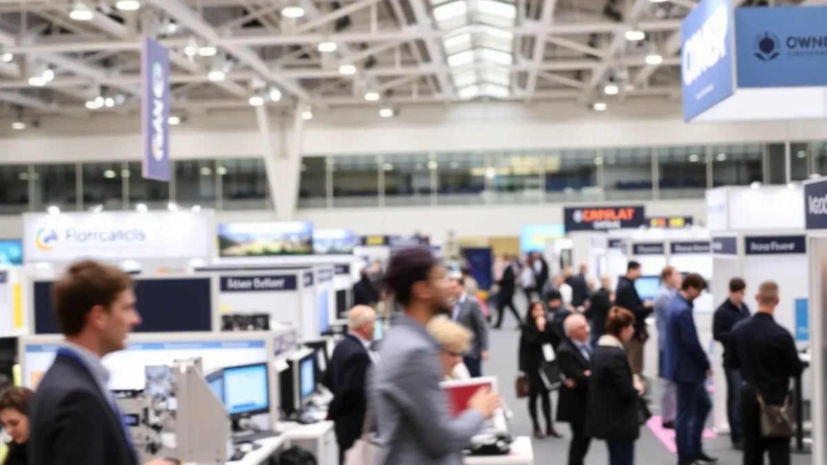 Imagen genérica de una feria de formación profesional con stands y asistentes.