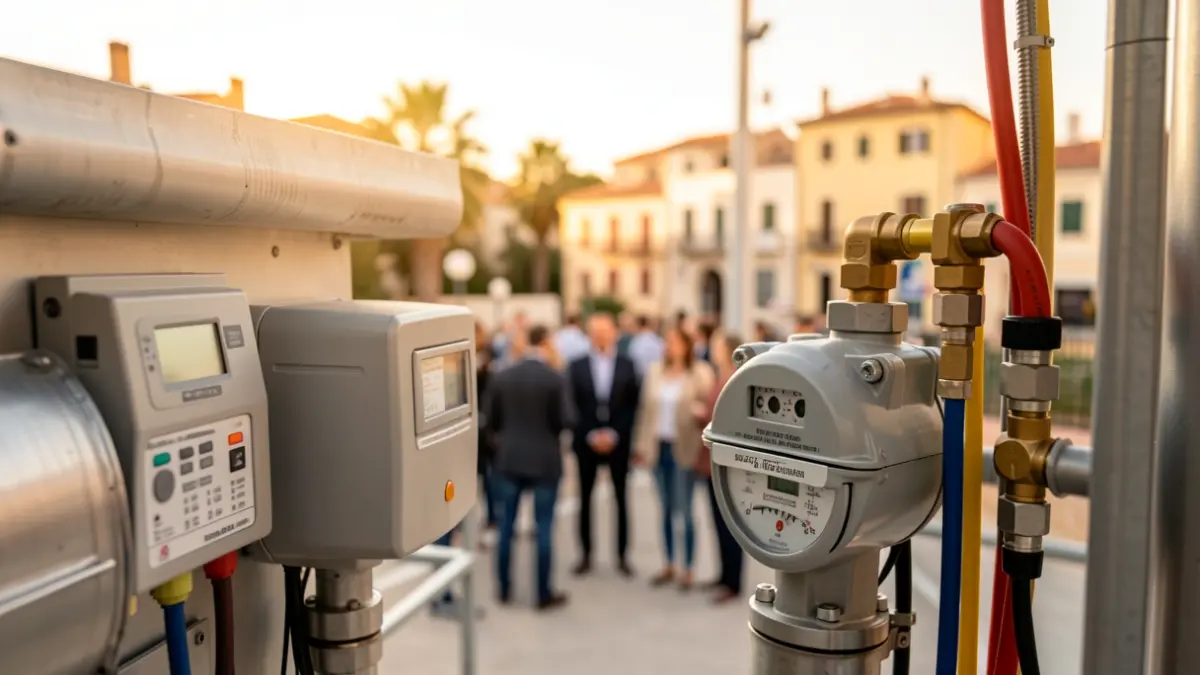Imagen genérica de equipos de gestión de agua y contadores inteligentes en una instalación técnica.