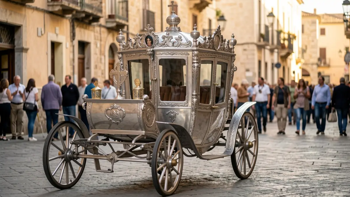 Rocío brotherhood carriage during its departure in Cádiz.