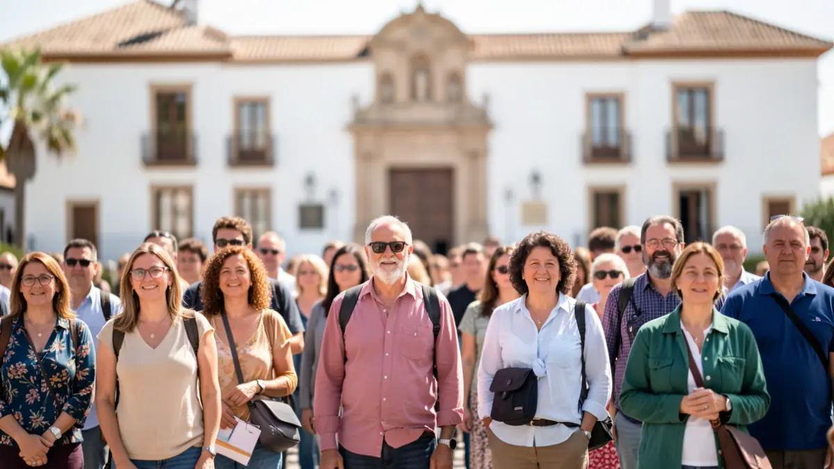 Generic image of people seeking public employment in front of an official building in Andalusia.