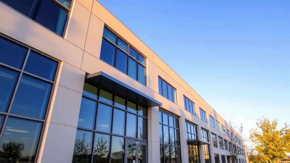 Generic image of a modern office building with large windows.
