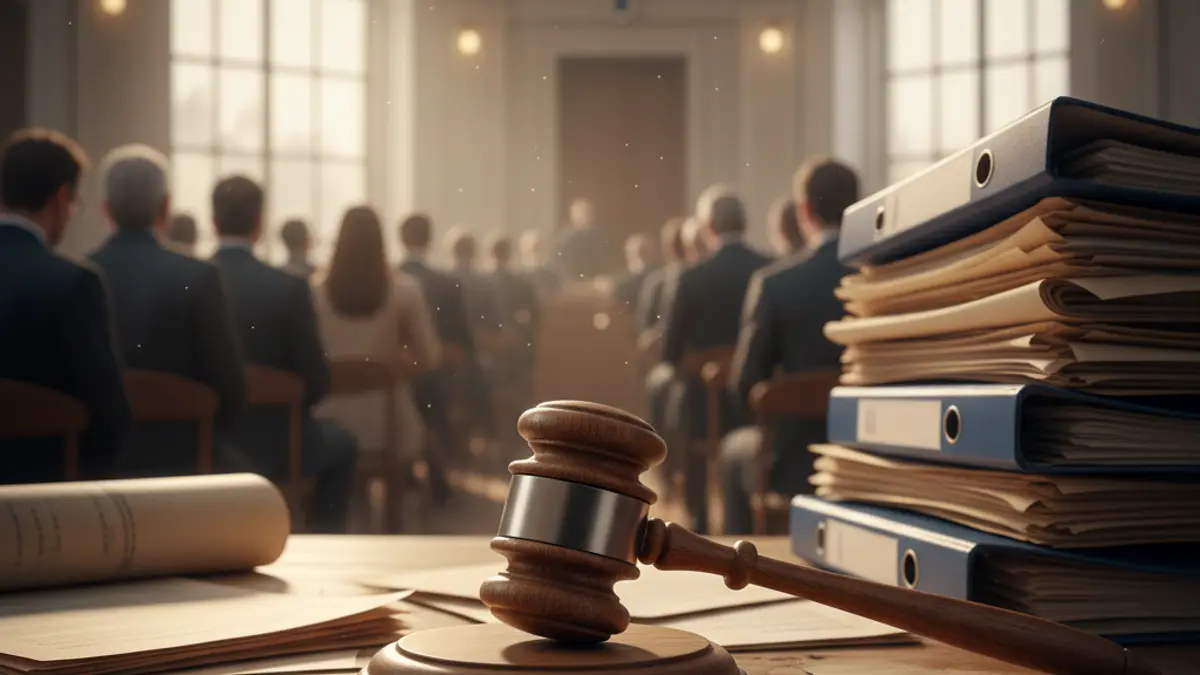 Generic image of a judge's gavel on a desk with legal documents.