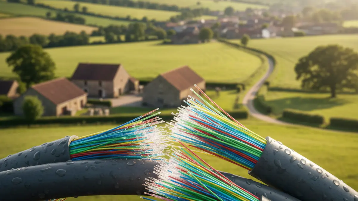 Generic image of fiber optic cables in a rural setting.