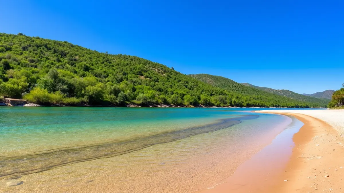 Imagen de la playa fluvial del Encinarejo en Andújar, con bandera azul.