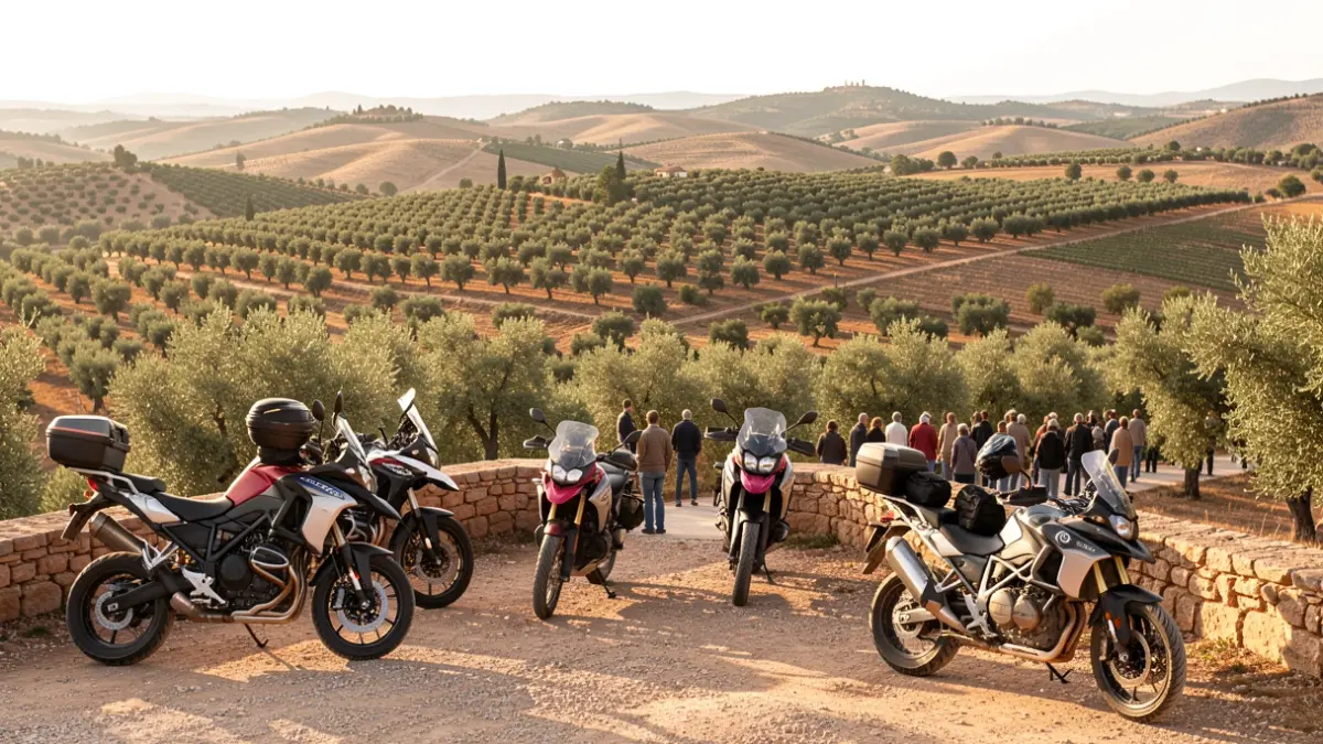 Imagen genérica de una ruta mototurística por la provincia de Jaén con motocicletas en un mirador.