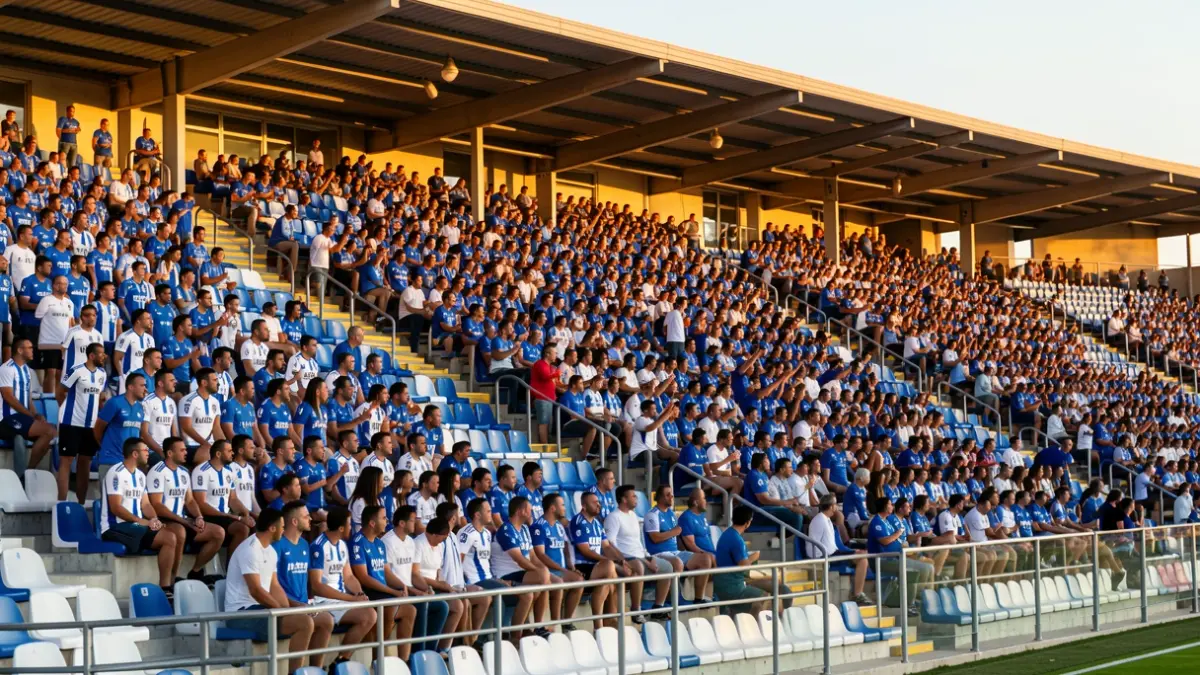 Imagen genérica de un estadio de fútbol teñido de blanquiazul con aficionados.