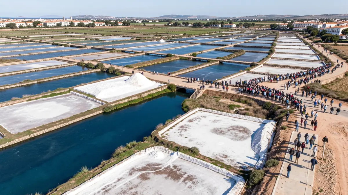 Vista aérea de las marismas y salinas en la Bahía de Cádiz.