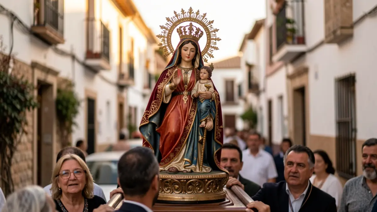 Image of the Virgin of Mercy being carried through the streets of the Santa María neighborhood in Cádiz.