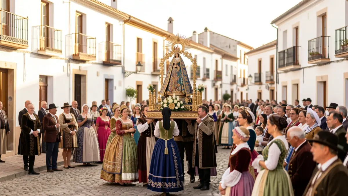 Imagen genérica de una procesión religiosa en Andalucía con la Virgen del Rocío.