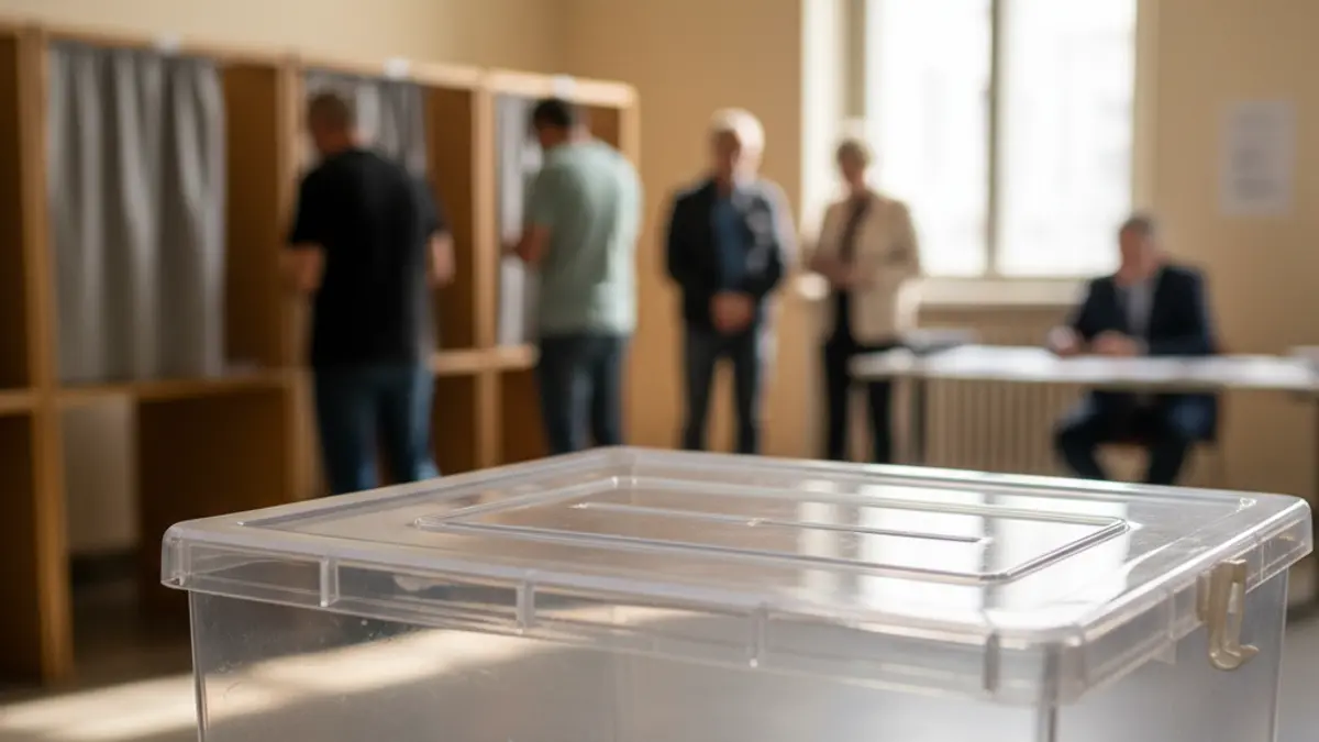 Imagen genérica de una urna electoral con papeletas dentro, en un ambiente de votación.