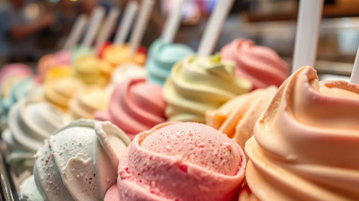 Generic image of artisanal ice creams in a display case.