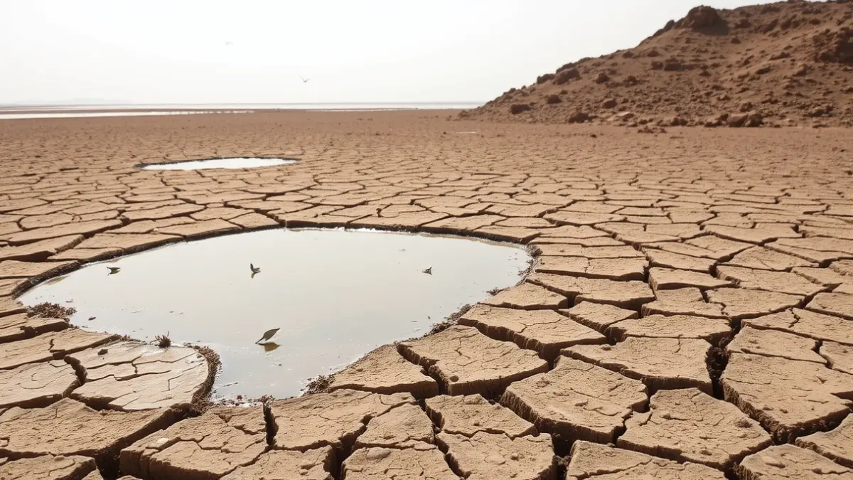Imagen de las Salinas de Cabo de Gata con bajos niveles de agua y aves en bancos de arena.