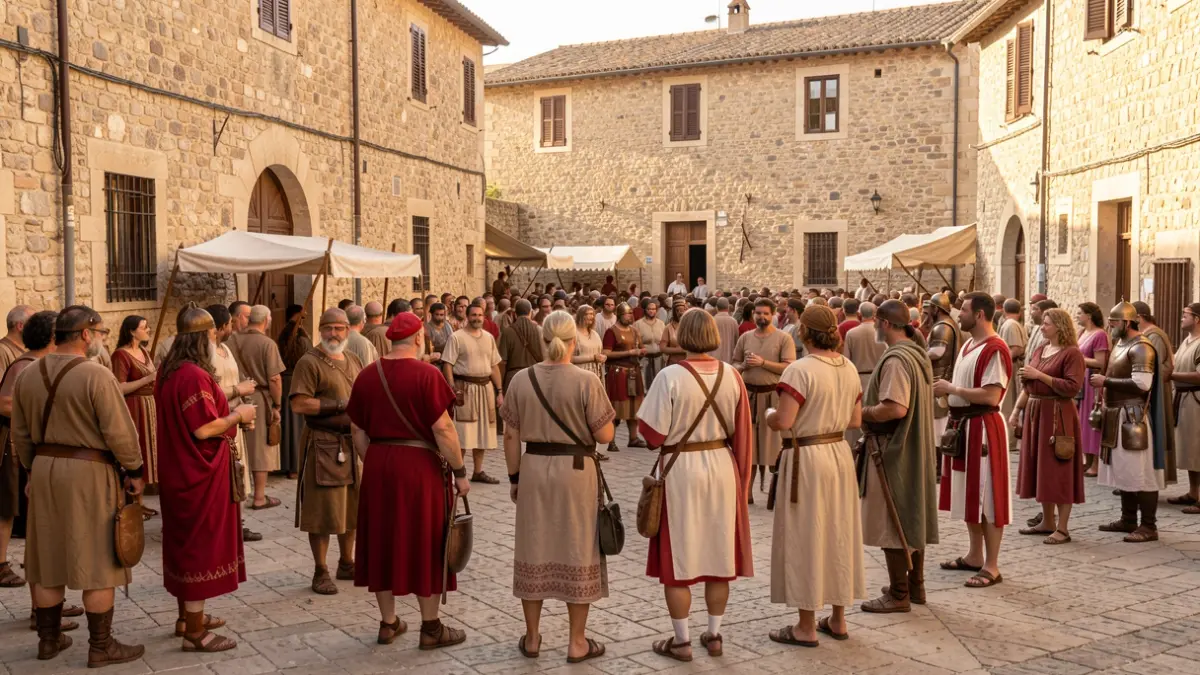 Recreación histórica durante las fiestas íbero-romanas en un entorno urbano.