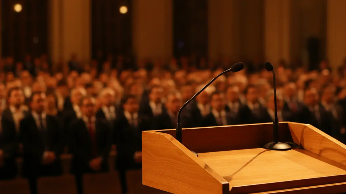 Imagen genérica de un atril con micrófono en un evento político.