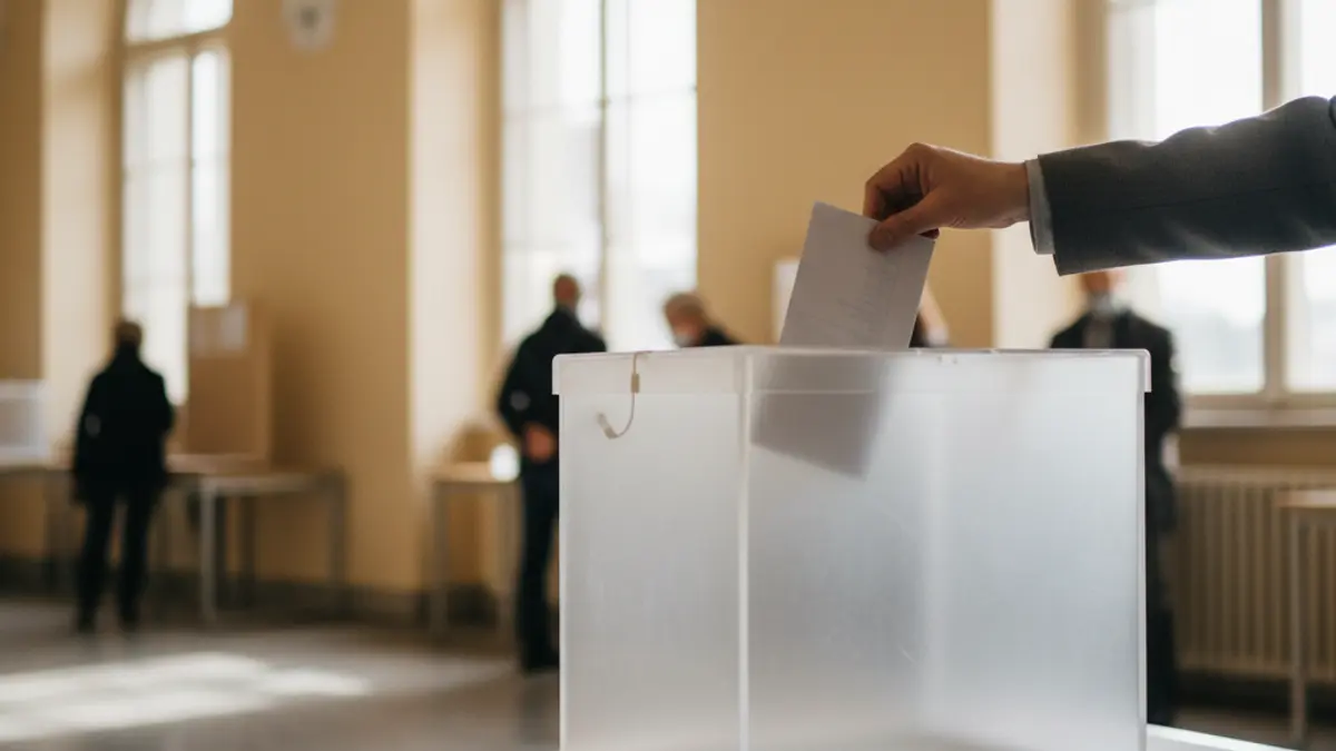 Generic image of a ballot box with a hand casting a vote.