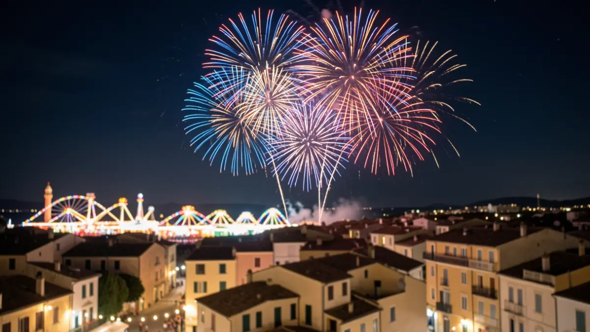 Imagen genérica de fuegos artificiales sobre una feria.