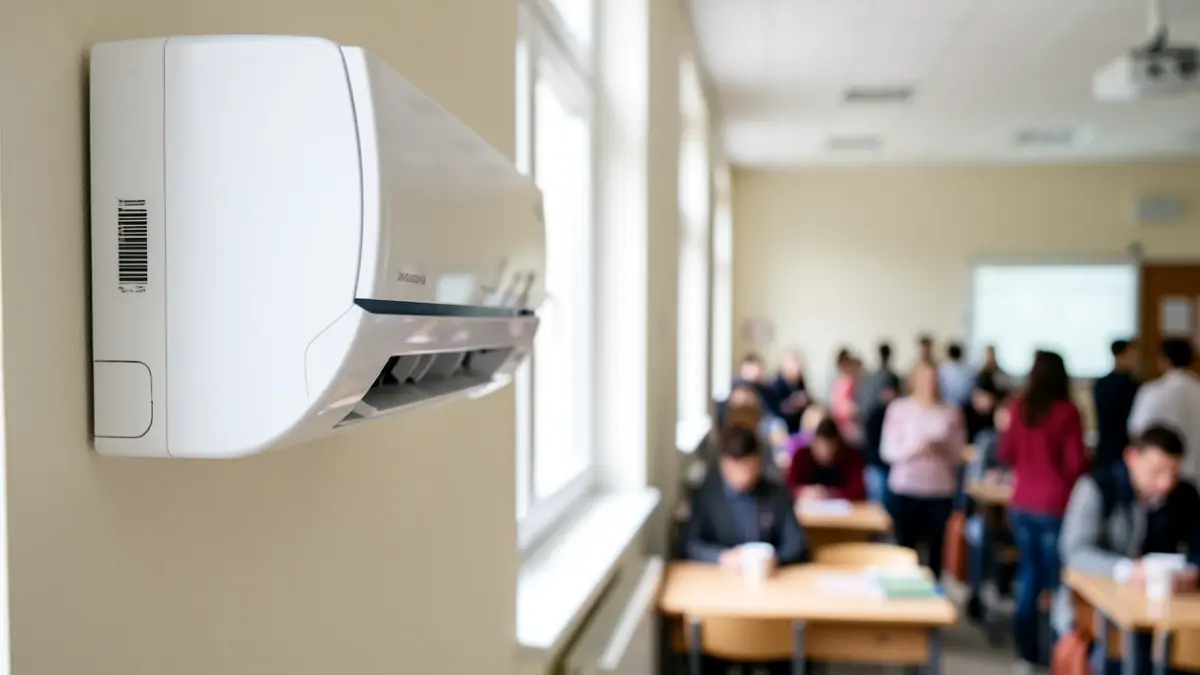 Generic image of an air conditioning unit installed in a school classroom.