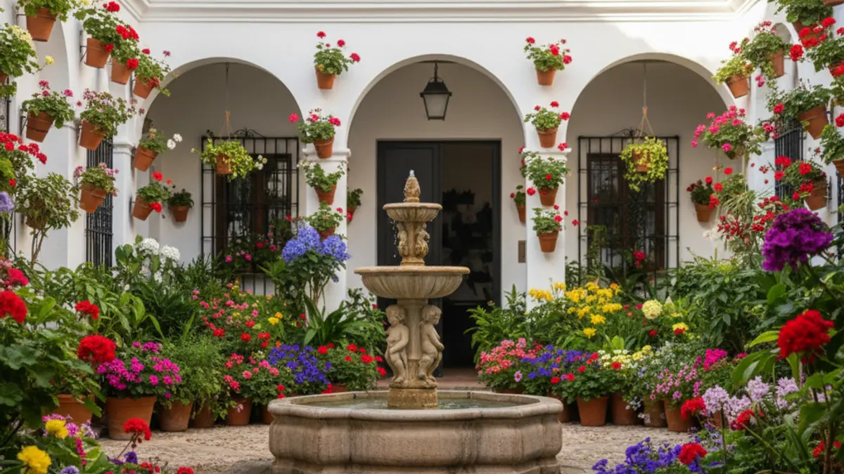 Image of a Cordoban patio with flowers and plants